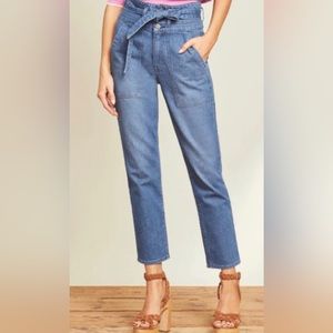 NWT Veronica Beard Straight Leg High Rise Jeans w/ Tie. 29/8 with 27” inseam.